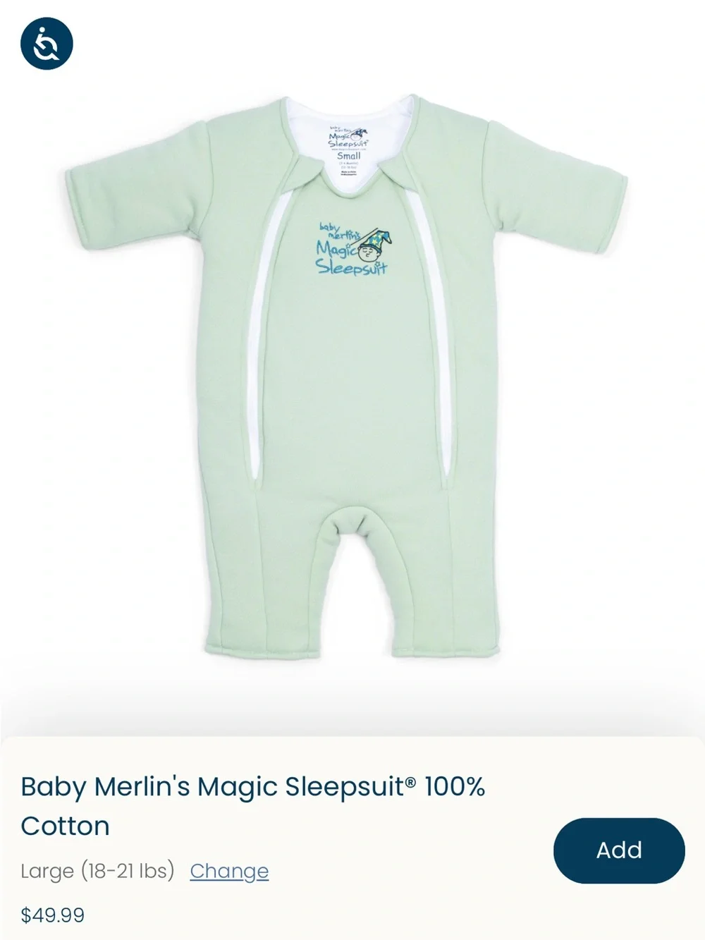Halo Baby Magic Sleepsuit in Mint Green with White Trim Size 3-6 m BNWOT